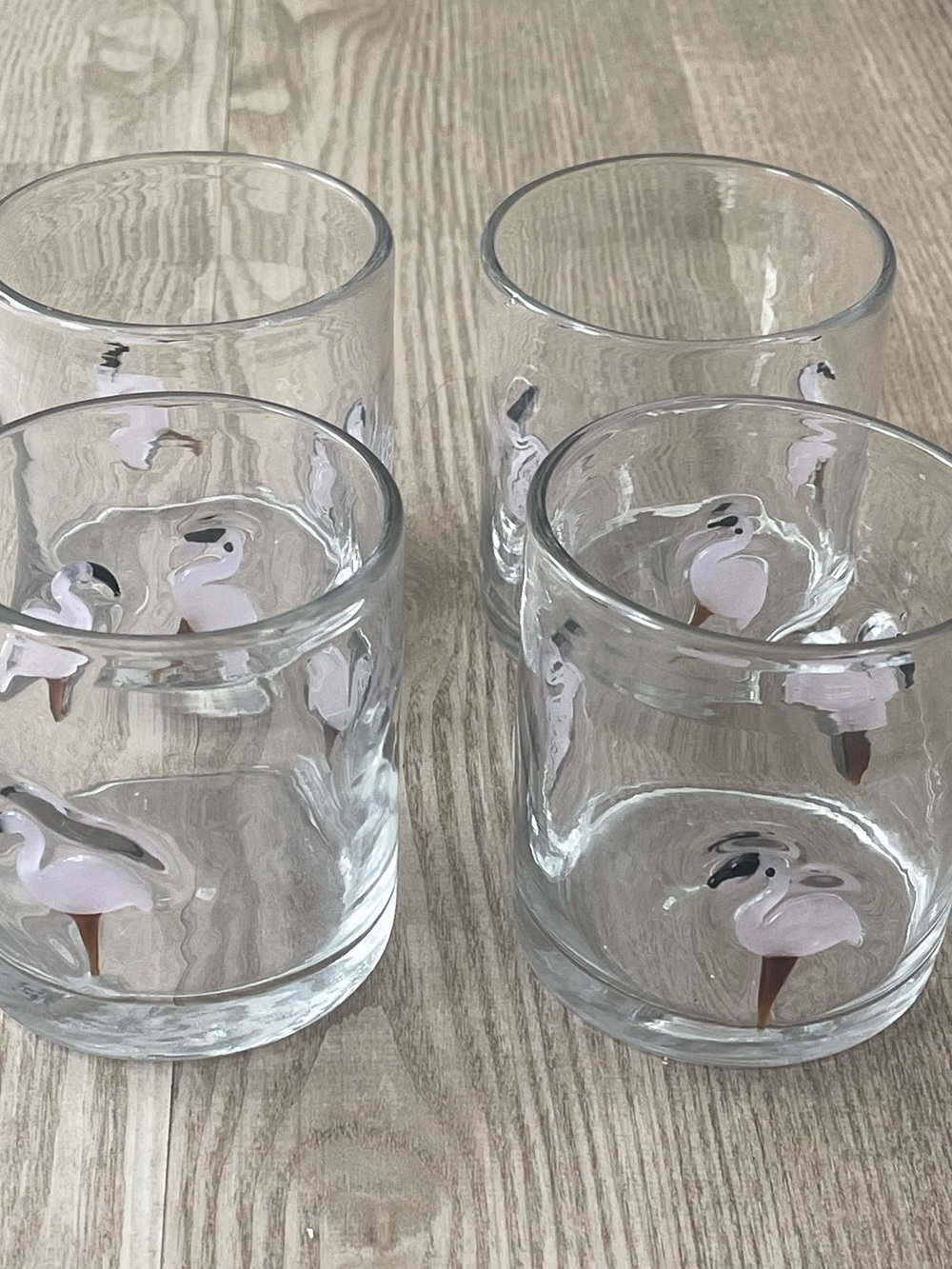 4 Flamingo embossed Crate & barrel 🦩Keko Double Old Fashion Tumbler Glasses